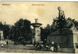 Breslau. Wrocław, K&ouml;nigsplatz (Plac 1-go Maja/Plac Jana Pawła II) - Bismarckbrunnen (Fontanna Bismarcka) 1905 rok.