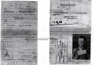 Dokument świadczący, że mieszkaniec Mysłakowic przymusowo pracował w Niemczech jako 16 letni chłopiec. 
