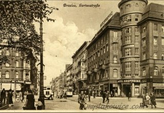 Breslau (Wrocław), Gartenstrasse (ul. Piłsudskiego) - okolice Dworca Gł&oacute;wnego, Hotel Kronprinz. 1930 rok