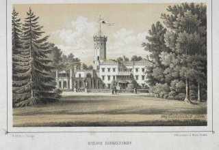 Mysłakowice (Erdmannsdorf und Zillerthal). ok 1850 rok. Rycina, Rytownik J. Danziger