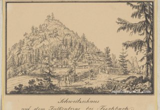Schweitzerhaus auf dem Falkenberge bei Fischbach, obecnie Schronisko PTTK Szwajcarka. ok 1830 rok.