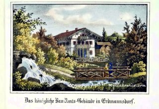 Urząd Budowlany w Mysłakowicach (niem. Zillerthal-Erdmannsdorf, Erdmannsdorf). Autor: Theodor Sachse, (1815-1891)