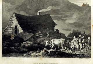 Widok schroniska "buda Hampla", Die Hampelbaude. (obecnie schronisko "Strzecha Akademicka"). Prawdopodobnie 