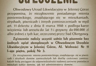 Ogłoszenie, Jelenia G&oacute;ra 1947 rok