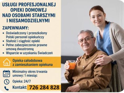 Opieka nad seniorem w domu Mysłakowice , 24 godziny/dobę. Całe Dolnośląskie